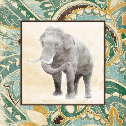 Floral Sea Elephant Gold Ornate Wood Framed Art Print with Double Matting by Grey, Jace