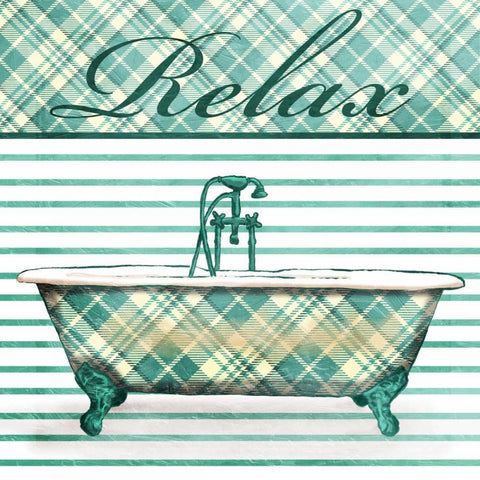 Relaxed Plaid Bath Black Ornate Wood Framed Art Print with Double Matting by Grey, Jace