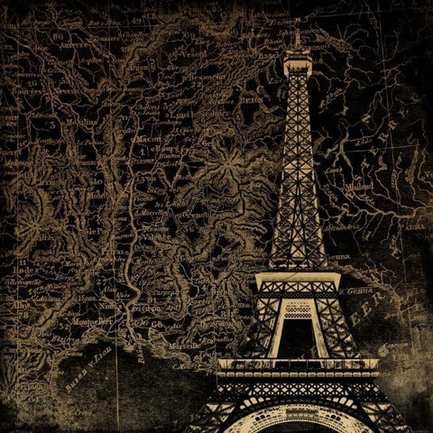 Eiffel Map White Modern Wood Framed Art Print by Grey, Jace