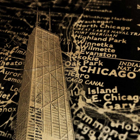 Chi Map Black Modern Wood Framed Art Print by Grey, Jace