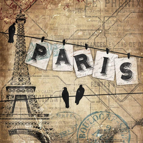 Paris On The Line Black Modern Wood Framed Art Print by Grey, Jace