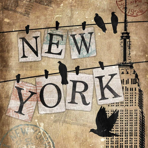 New York On The Line Black Ornate Wood Framed Art Print with Double Matting by Grey, Jace