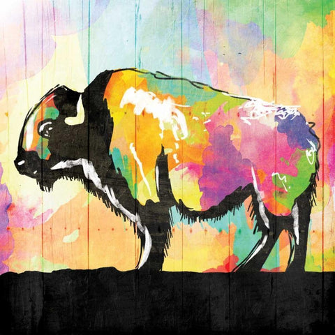 Colorful Buffalo White Modern Wood Framed Art Print by Grey, Jace