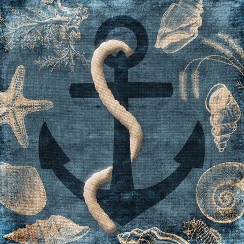 Anchor Blue Gold Ornate Wood Framed Art Print with Double Matting by Grey, Jace