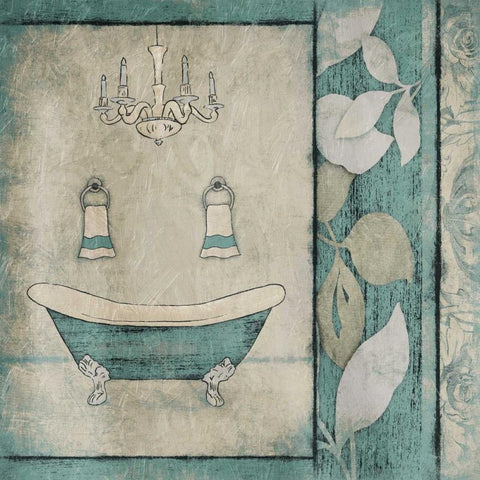 Teal Floral Bath Black Ornate Wood Framed Art Print with Double Matting by Grey, Jace