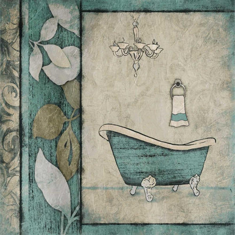 Teal Floral Bath Mate White Modern Wood Framed Art Print by Grey, Jace