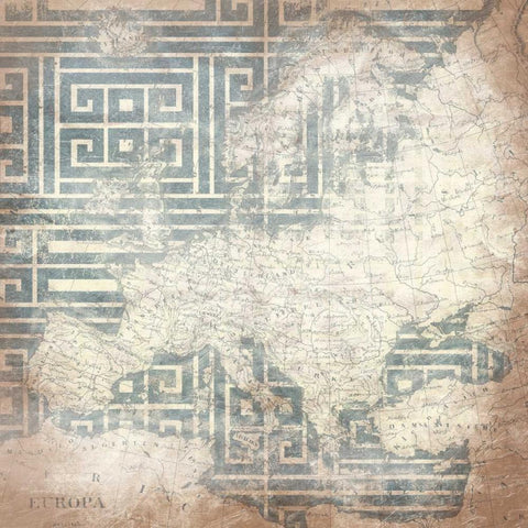 Patterned Map Europa Black Ornate Wood Framed Art Print with Double Matting by Grey, Jace