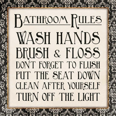 Black Gold Bath Rules White Modern Wood Framed Art Print with Double Matting by Grey, Jace