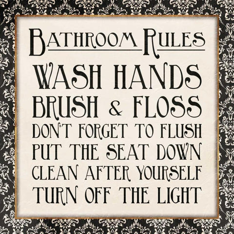 Black Gold Bath Rules Gold Ornate Wood Framed Art Print with Double Matting by Grey, Jace