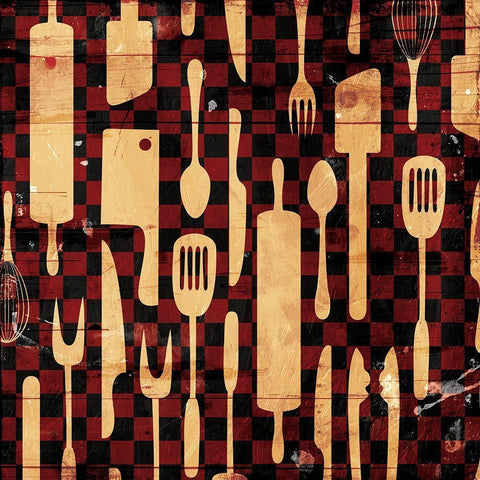 Utensils Picnic Black Modern Wood Framed Art Print with Double Matting by Grey, Jace