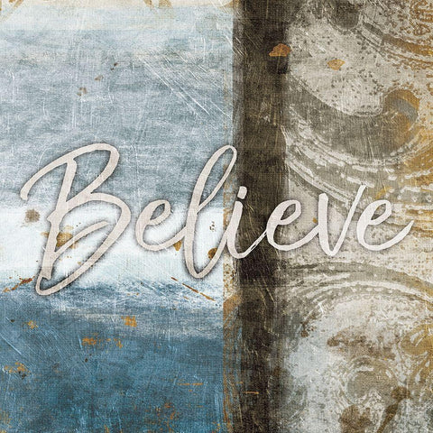 Believe Blue White Modern Wood Framed Art Print with Double Matting by Grey, Jace