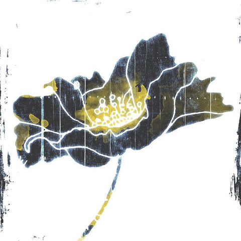 Flower With Blue Yellow Black Modern Wood Framed Art Print with Double Matting by Grey, Jave