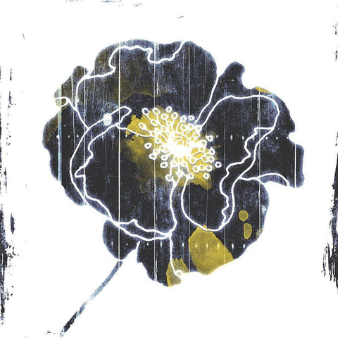 Flower With Blue Yellow Mate White Modern Wood Framed Art Print with Double Matting by Grey, Jave
