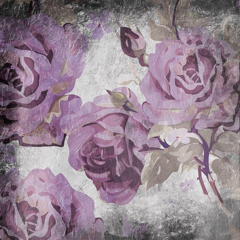 Purple Grey Flowers Black Ornate Wood Framed Art Print with Double Matting by Grey, Jace