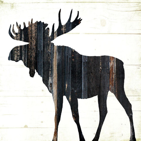 Wood On Wood Moose White Modern Wood Framed Art Print with Double Matting by Grey, Jace