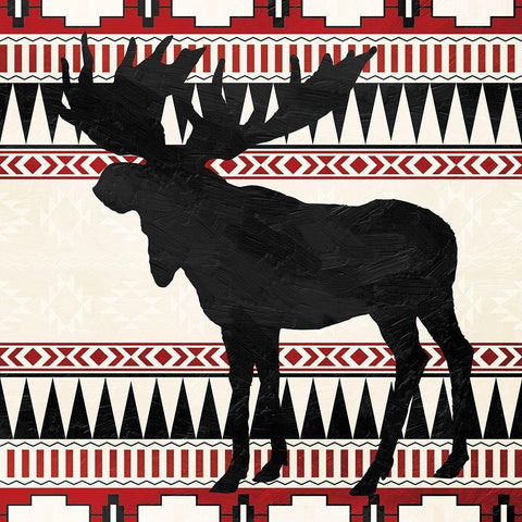 Aztec Moose Red White Modern Wood Framed Art Print with Double Matting by Grey, Jace