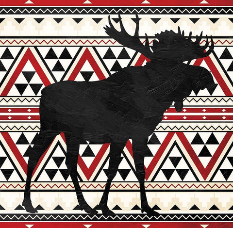 Aztec Moose Red Mate White Modern Wood Framed Art Print with Double Matting by Grey, Jace