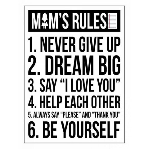 Mom Rules Black Modern Wood Framed Art Print by Grey, Jace