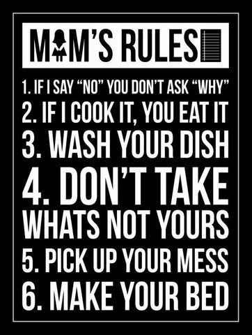 Mom Rules IV White Modern Wood Framed Art Print with Double Matting by Grey, Jace