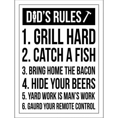 Dad Rules Black Modern Wood Framed Art Print with Double Matting by Grey, Jace