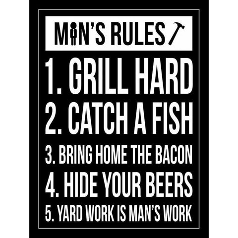 Mans rules ver2 White Modern Wood Framed Art Print by Grey, Jace