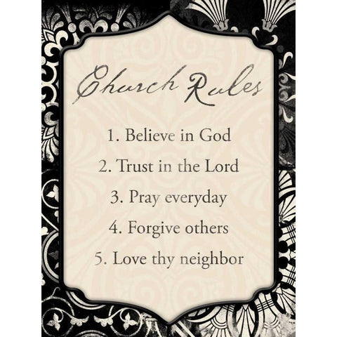 Church Rules Black Modern Wood Framed Art Print by Grey, Jace