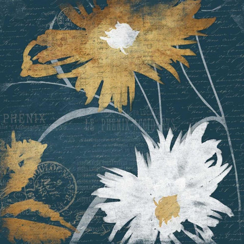 BLUE FLORAL SKETCH White Modern Wood Framed Art Print with Double Matting by Grey, Jace