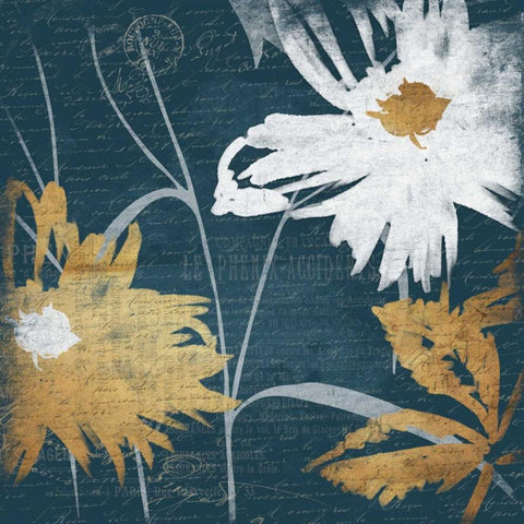 BLUE FLORAL SKETCH MATE Gold Ornate Wood Framed Art Print with Double Matting by Grey, Jace