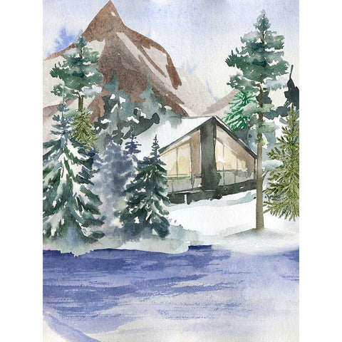 Hidden Cabin Gold Ornate Wood Framed Art Print with Double Matting by Keith, Jesse