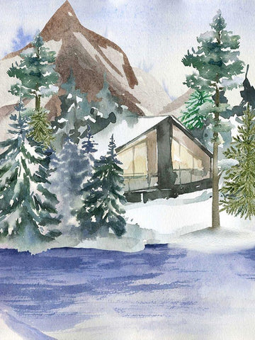 Hidden Cabin White Modern Wood Framed Art Print with Double Matting by Keith, Jesse