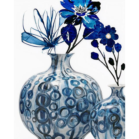 Blue Floral In Pots White Modern Wood Framed Art Print by Keith, Jesse