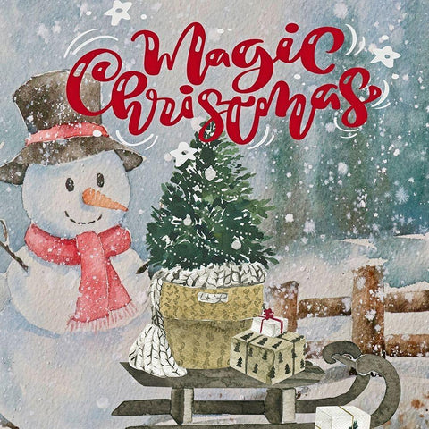 Snowman White Modern Wood Framed Art Print with Double Matting by Keith, Jesse