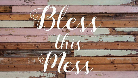 Bless This Mess Barnwood White Modern Wood Framed Art Print with Double Matting by Matic, Jelena