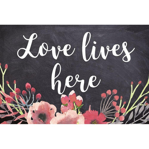 Love Lives Here White Modern Wood Framed Art Print by Matic, Jelena