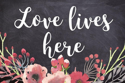Love Lives Here Black Ornate Wood Framed Art Print with Double Matting by Matic, Jelena