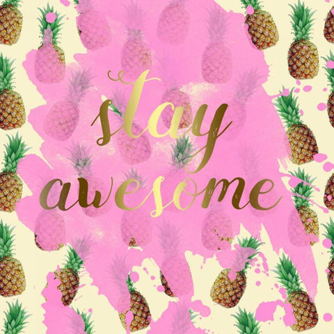 Stay Awesome Pineapple Black Modern Wood Framed Art Print by Matic,Jelena