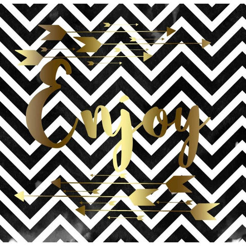 Enjoy Chevron Black White Black Modern Wood Framed Art Print by Matic,Jelena