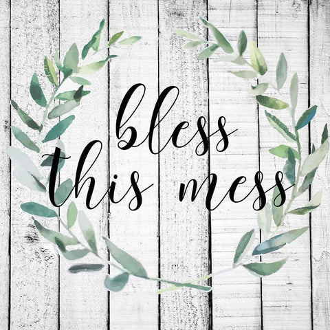 Bless This Mess 1 White Modern Wood Framed Art Print with Double Matting by Matic, Jelena