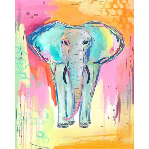 Tie Dye Elephant Gold Ornate Wood Framed Art Print with Double Matting by McCully, Jennifer