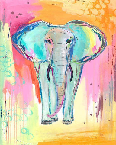 Tie Dye Elephant White Modern Wood Framed Art Print with Double Matting by McCully, Jennifer