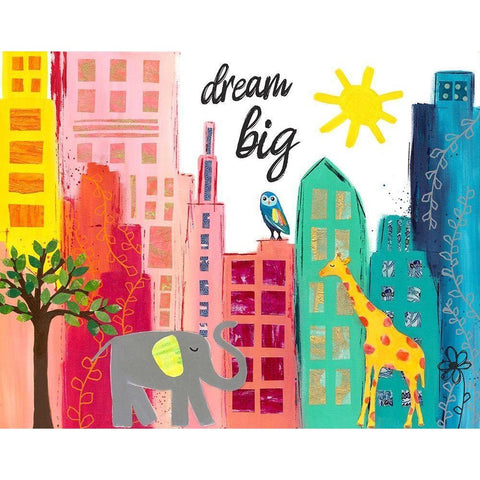 Dream Big Animals in the City White Modern Wood Framed Art Print by McCully, Jennifer