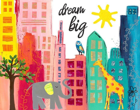 Dream Big Animals in the City White Modern Wood Framed Art Print with Double Matting by McCully, Jennifer