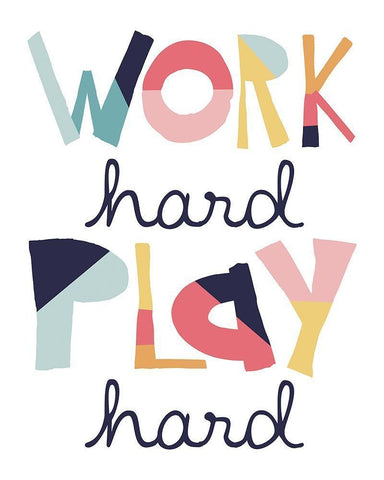 Work Hard Play Hard Muted White Modern Wood Framed Art Print with Double Matting by McCully, Jennifer