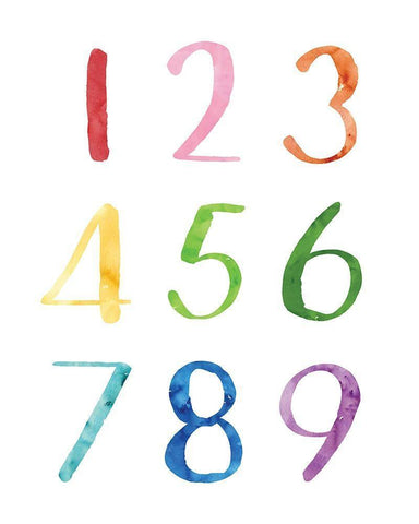 Watercolor Numbers Black Ornate Wood Framed Art Print with Double Matting by McCully, Jennifer
