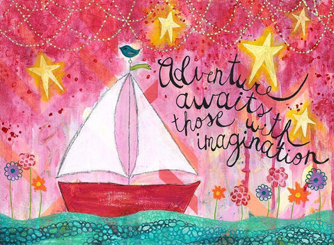 Adventure Awaits Sailboat Black Ornate Wood Framed Art Print with Double Matting by McCully, Jennifer