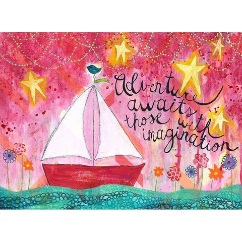 Adventure Awaits Sailboat Black Modern Wood Framed Art Print by McCully, Jennifer