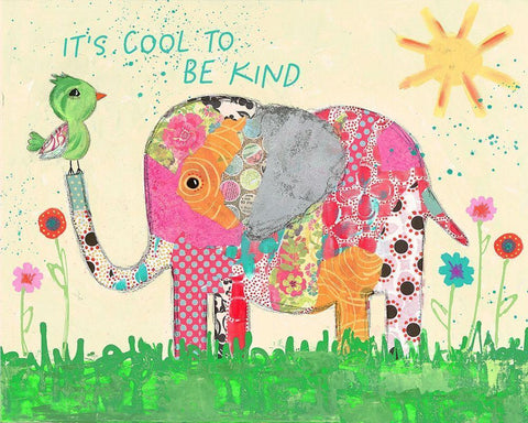 Cool To Be Kind Elephant White Modern Wood Framed Art Print with Double Matting by McCully, Jennifer