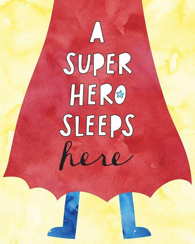 Super Hero Sleeps Here Black Ornate Wood Framed Art Print with Double Matting by McCully, Jennifer