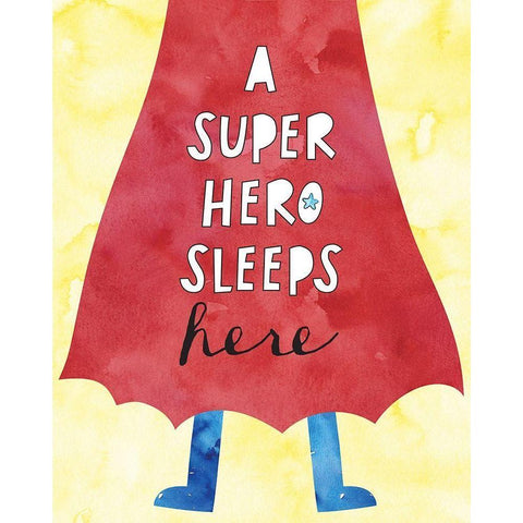 Super Hero Sleeps Here Black Modern Wood Framed Art Print by McCully, Jennifer