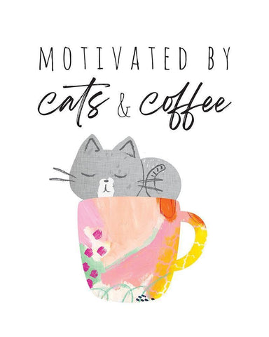Motivated By Cats And Coffee 1 Black Ornate Wood Framed Art Print with Double Matting by McCully, Jennifer